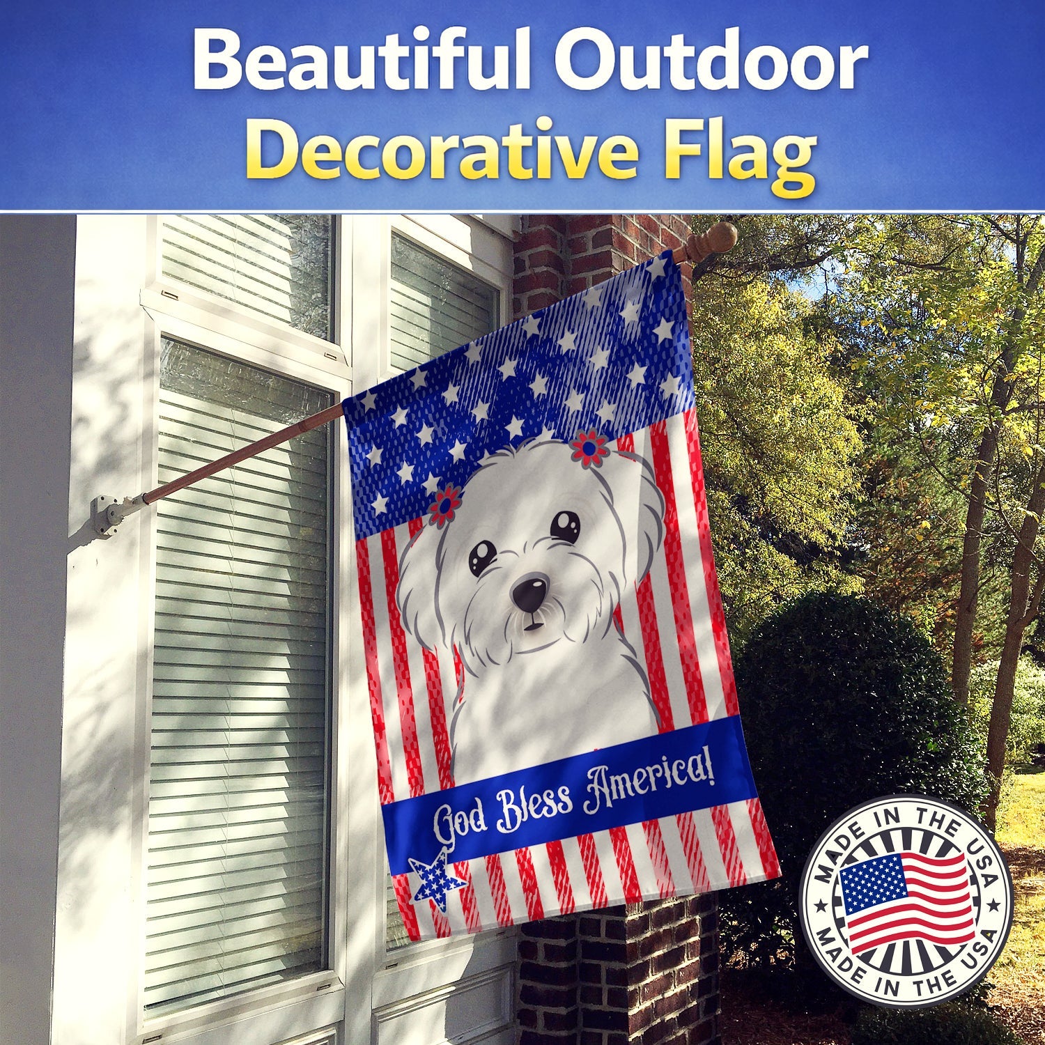 American Flag and Maltese House Flag 28x40 Porch Sleeve Pole Decorative Outside Yard Banner Artwork Wall Hanging, Polyester