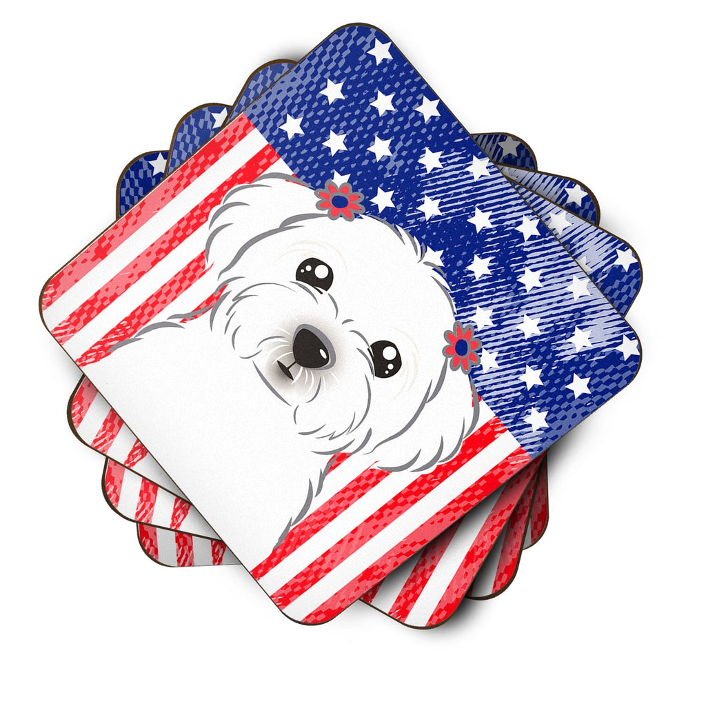 American Flag and Maltese Foam Coasters Set of 4 Cup Coasters for Indoor Outdoor, Tabletop Protection, Anti Slip, Mouse pad Material