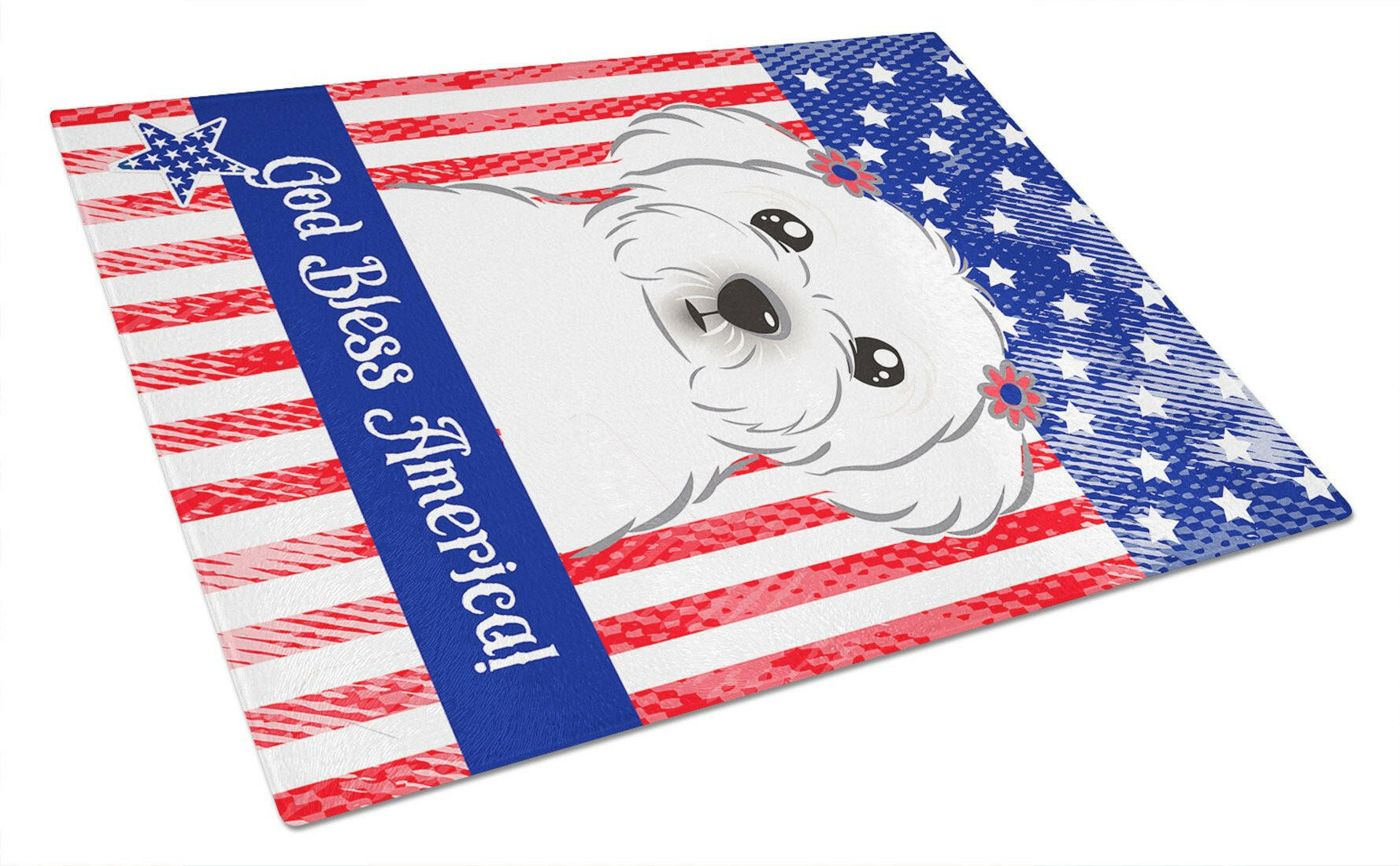 American Flag and Maltese Cutting Board Tempered Glass Kitchen Cutting Surface, Heat Resistant Chopping, Non-Slip Feet, Food Prep & Serving