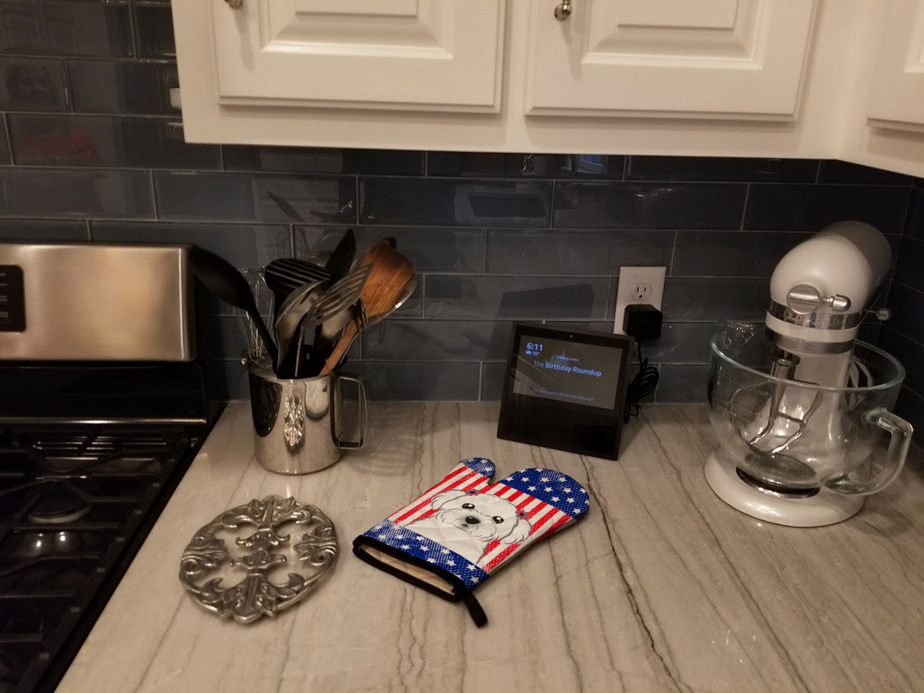 American Flag and Maltese Oven Mitt Heat Resistant Thick Oven Mitt for Hot Pans and Oven, Kitchen Mitt Protect Hands, Cooking Baking Glove
