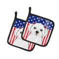 American Flag and Maltese Pot Holder Set of 2 Heat Resistant Quilted Hot Pads 7.5 x 7.5 Inch, Insulated Kitchen Trivets for Cooking & Baking