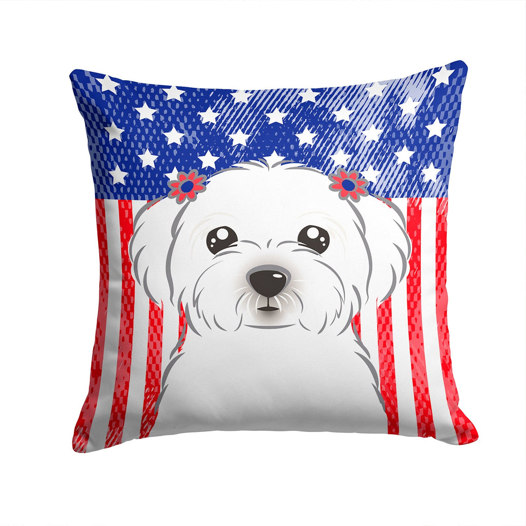American Flag and Maltese Decorative Throw Pillow 14x14 Indoor Outdoor Accent Cushion, Fabric Cover with Insert for Sofa, Bed, Porch & Living Room