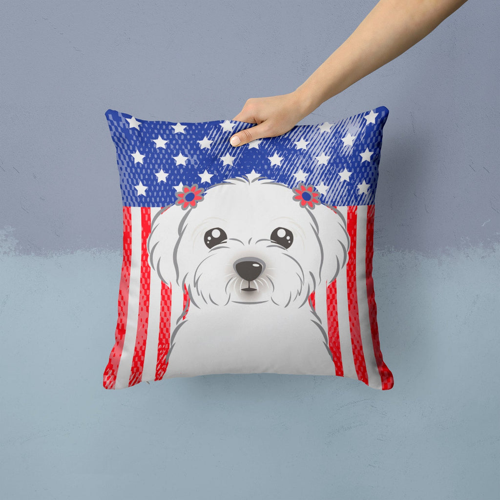 American Flag and Maltese Decorative Throw Pillow 14x14 Indoor Outdoor Accent Cushion, Fabric Cover with Insert for Sofa, Bed, Porch & Living Room
