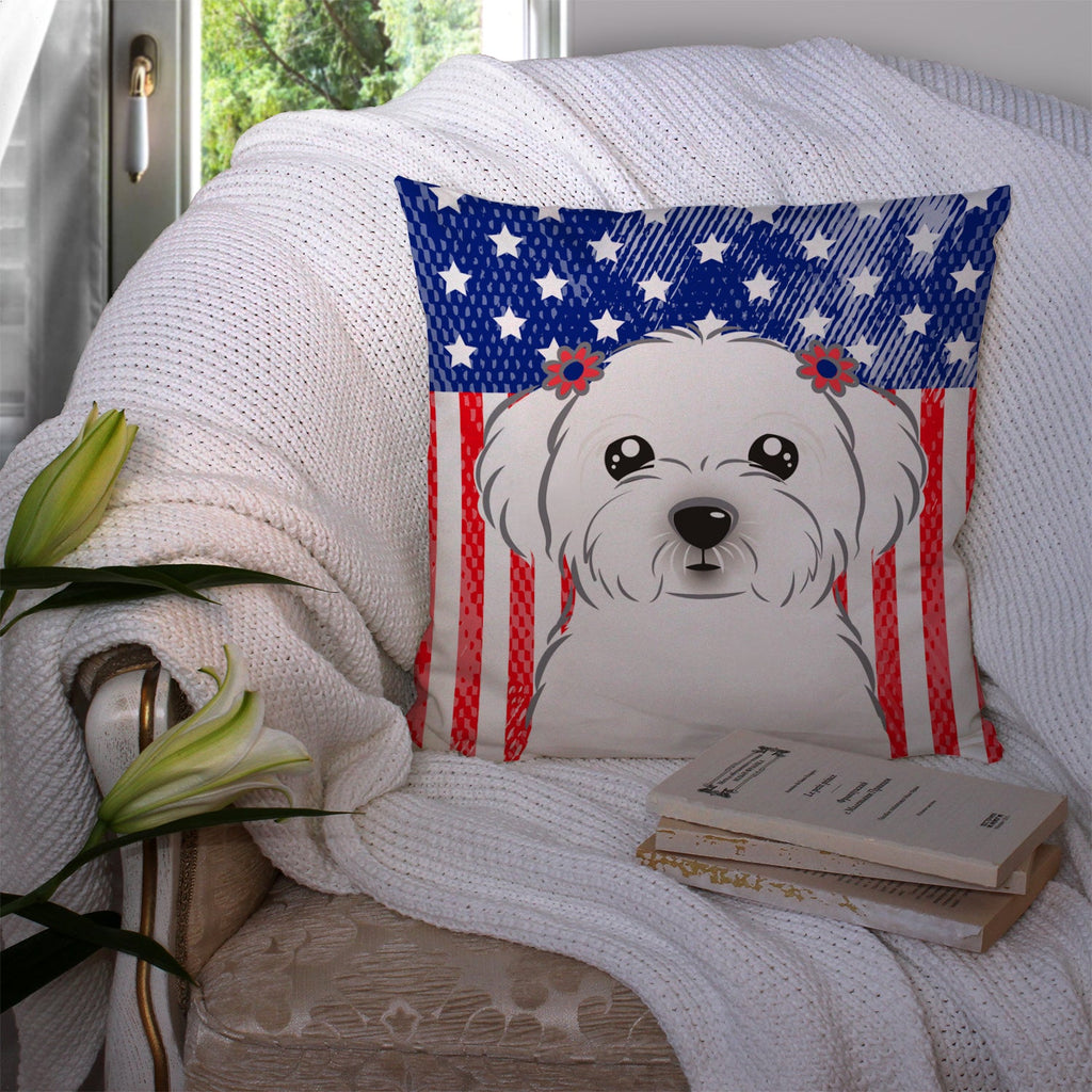 American Flag and Maltese Decorative Throw Pillow 14x14 Indoor Outdoor Accent Cushion, Fabric Cover with Insert for Sofa, Bed, Porch & Living Room