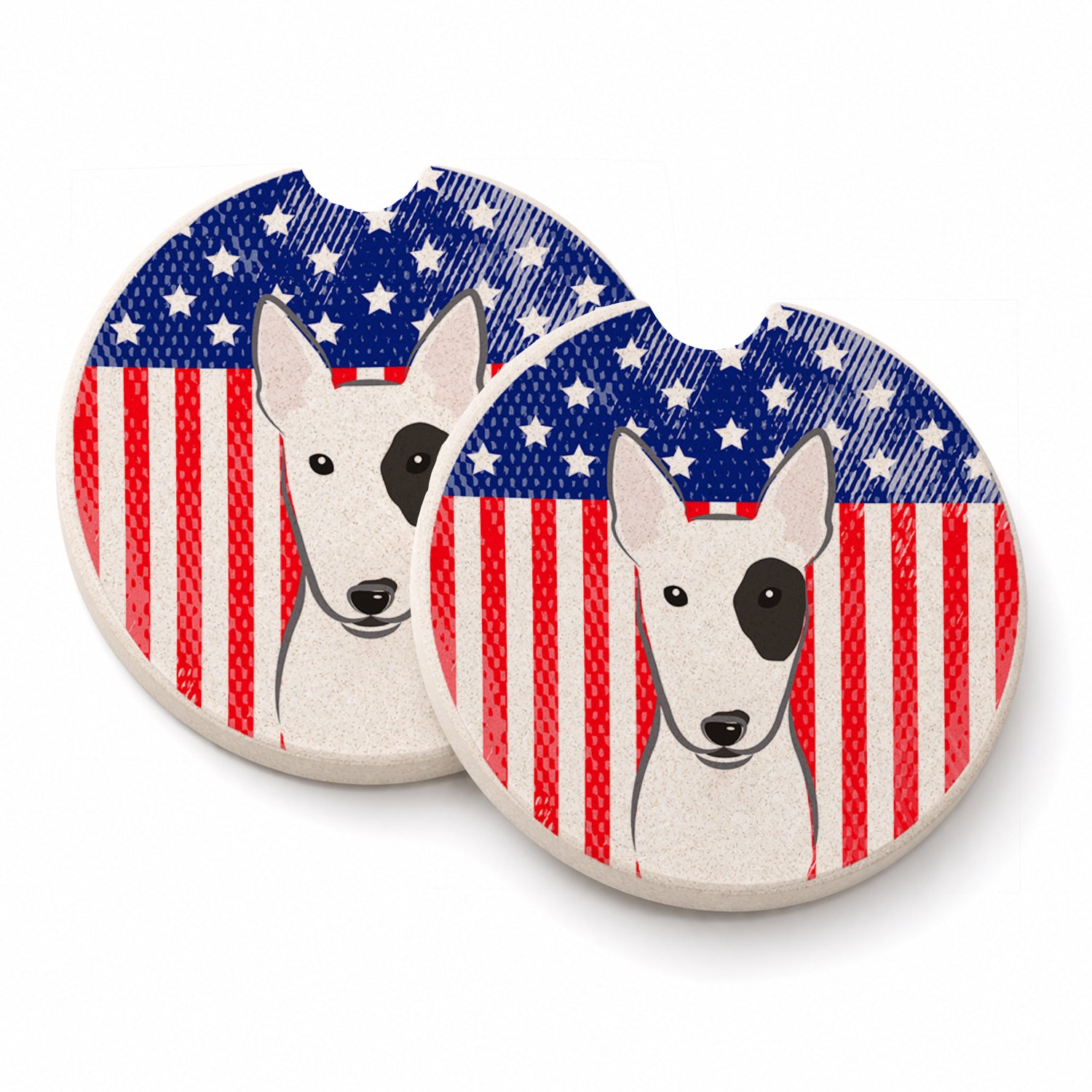 American Flag and Bull Terrier Set of 2 Cup Holder Car Coasters Absorbent Round Sandstone Coasters Gifts for Men or Women, 2.5, Multicolor
