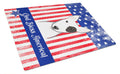American Flag and Bull Terrier Cutting Board Tempered Glass Kitchen Cutting Surface, Heat Resistant Chopping, Non-Slip Feet, Food Prep & Serving