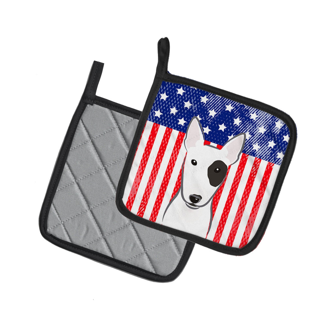 American Flag and Bull Terrier Pot Holder Set of 2 Heat Resistant Quilted Hot Pads 7.5 x 7.5 Inch, Insulated Kitchen Trivets for Cooking & Baking