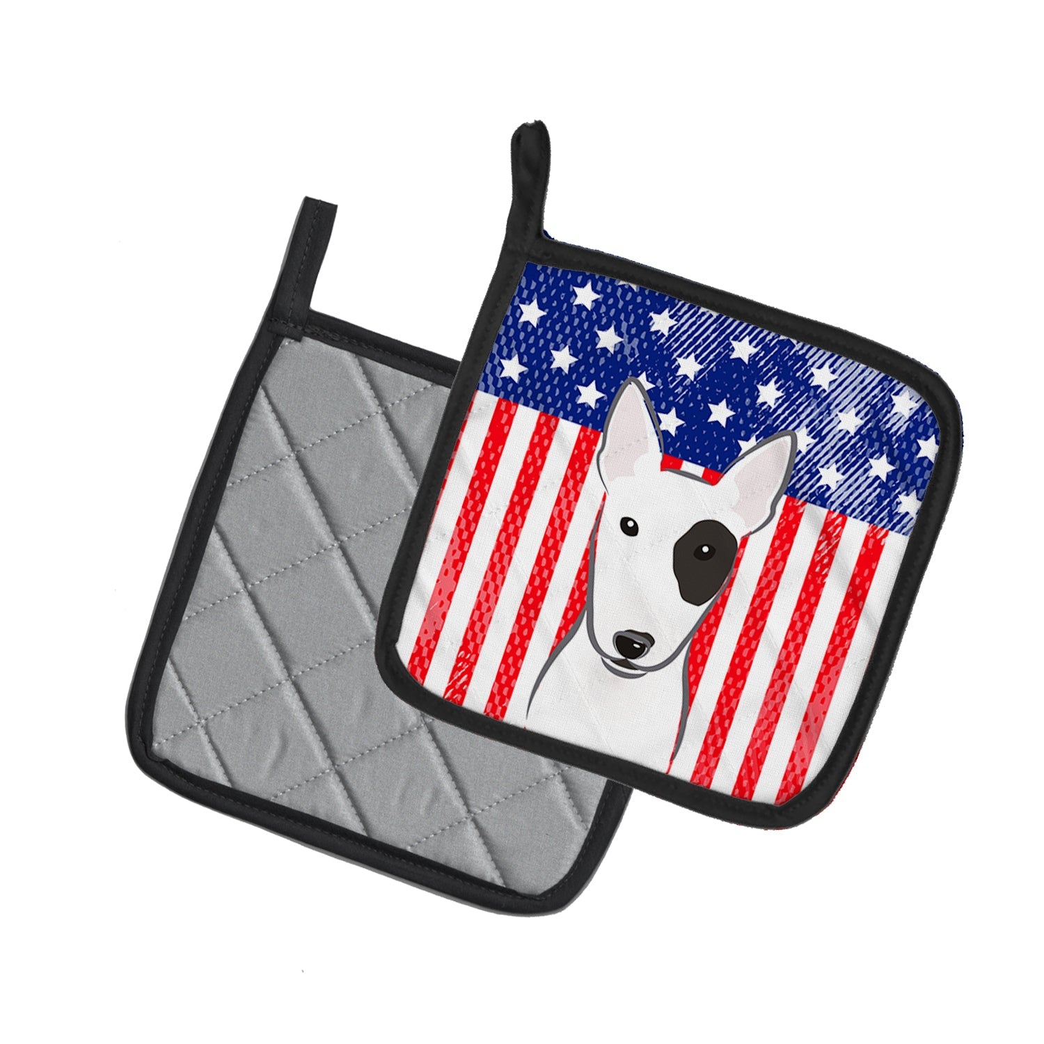 American Flag and Bull Terrier Pot Holder Set of 2 Heat Resistant Quilted Hot Pads 7.5 x 7.5 Inch, Insulated Kitchen Trivets for Cooking & Baking