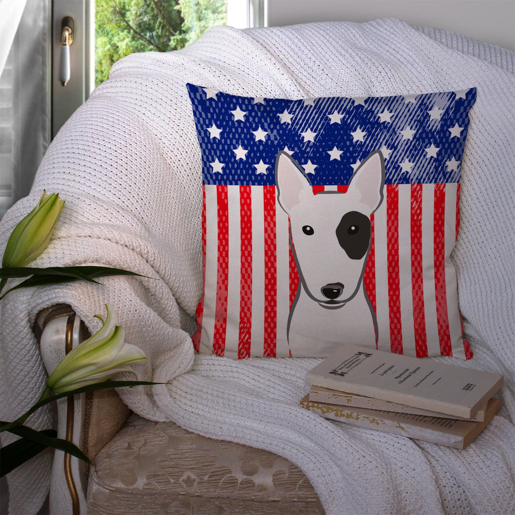 American Flag and Bull Terrier Decorative Throw Pillow 14x14 Indoor Outdoor Accent Cushion, Fabric Cover with Insert for Sofa, Bed, Porch & Living Room