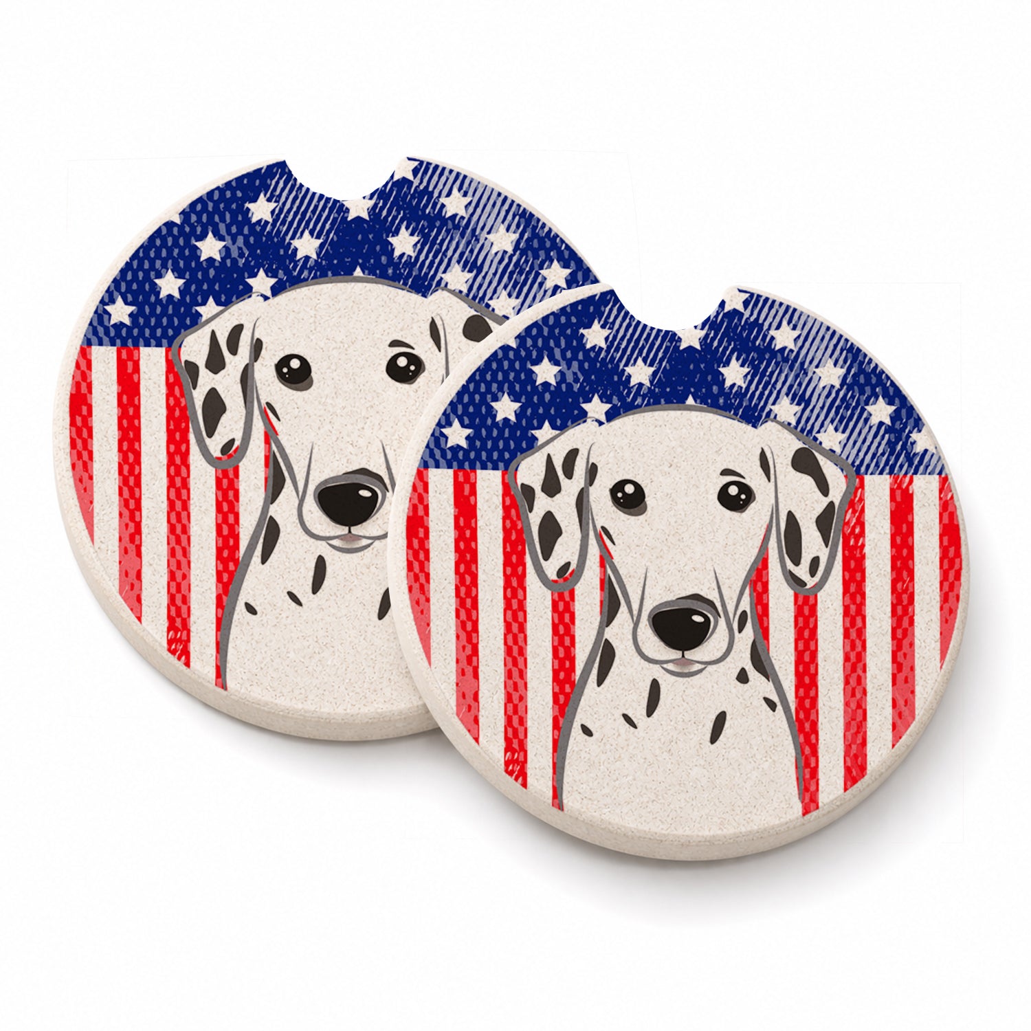 American Flag and Dalmatian Set of 2 Cup Holder Car Coasters Absorbent Round Sandstone Coasters Gifts for Men or Women, 2.5, Multicolor