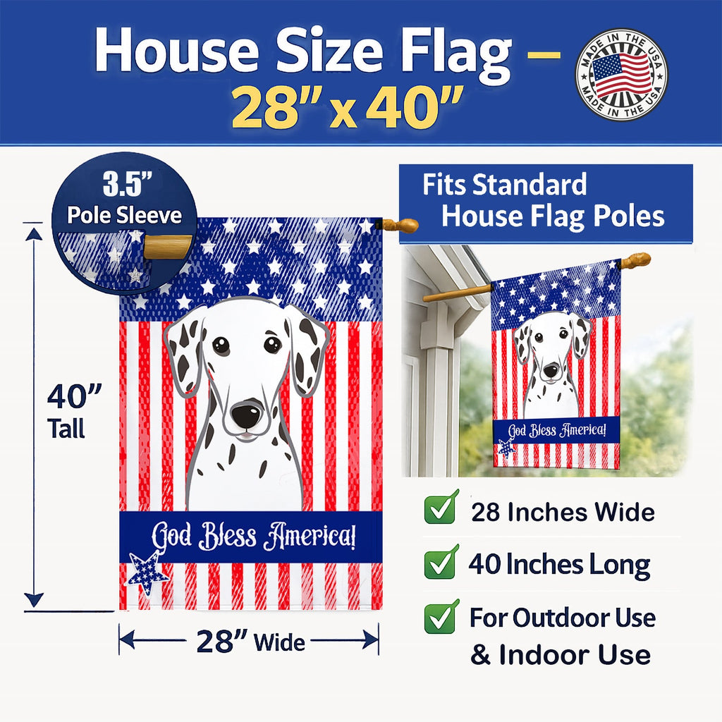 American Flag and Dalmatian House Flag 28x40 Porch Sleeve Pole Decorative Outside Yard Banner Artwork Wall Hanging, Polyester