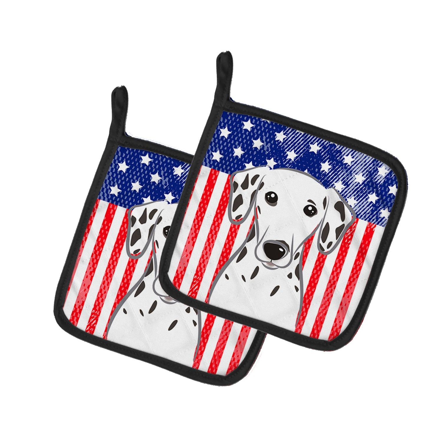 American Flag and Dalmatian Pot Holder Set of 2 Heat Resistant Quilted Hot Pads 7.5 x 7.5 Inch, Insulated Kitchen Trivets for Cooking & Baking