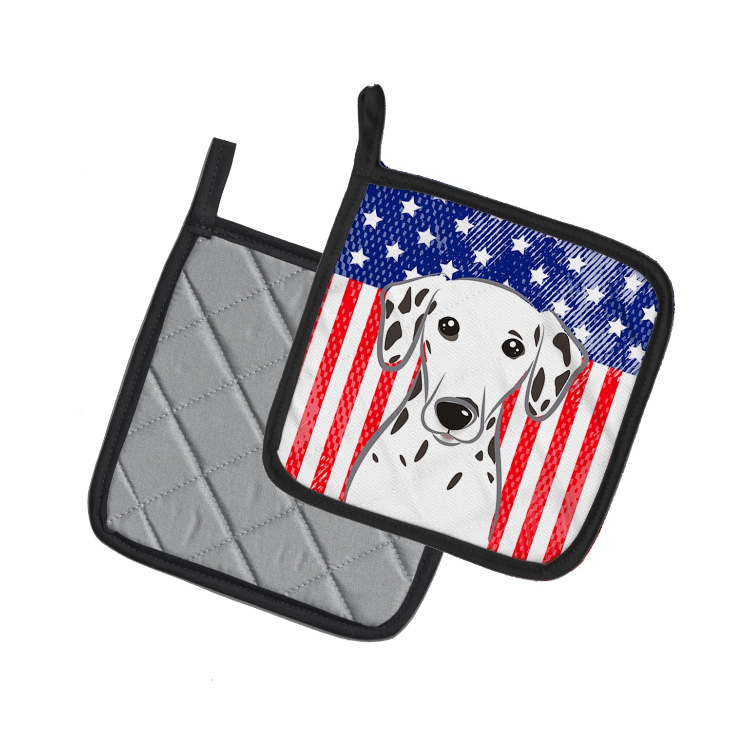 American Flag and Dalmatian Pot Holder Set of 2 Heat Resistant Quilted Hot Pads 7.5 x 7.5 Inch, Insulated Kitchen Trivets for Cooking & Baking