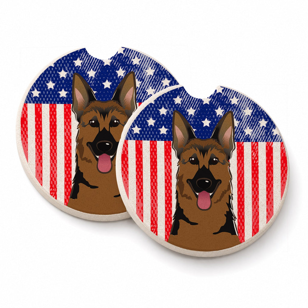 American Flag and German Shepherd Set of 2 Cup Holder Car Coasters Absorbent Round Sandstone Coasters Gifts for Men or Women, 2.5, Multicolor