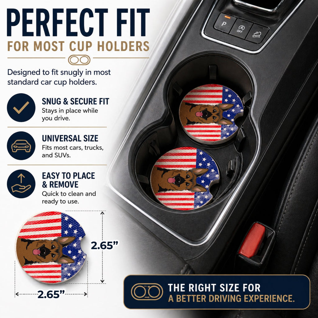 American Flag and German Shepherd Set of 2 Cup Holder Car Coasters Absorbent Round Sandstone Coasters Gifts for Men or Women, 2.5, Multicolor