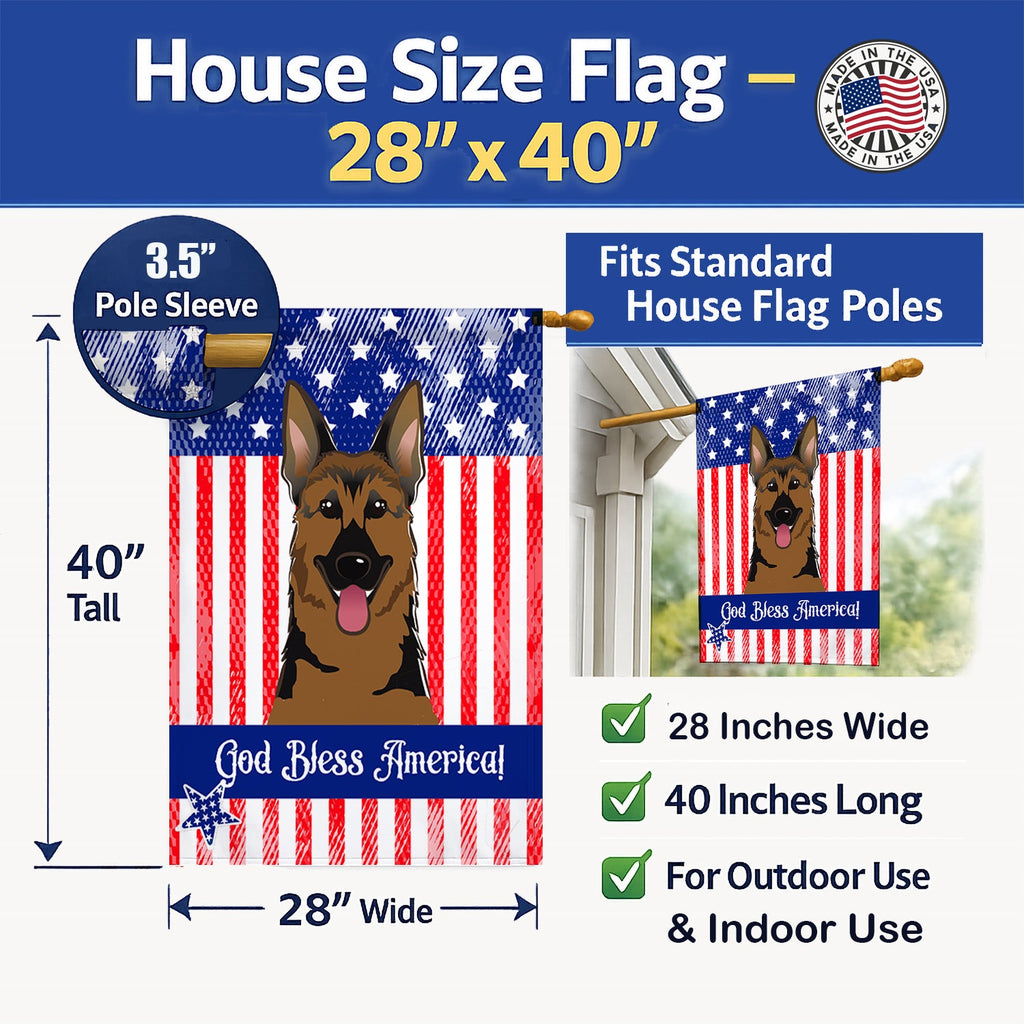 American Flag and German Shepherd House Flag 28x40 Porch Sleeve Pole Decorative Outside Yard Banner Artwork Wall Hanging, Polyester