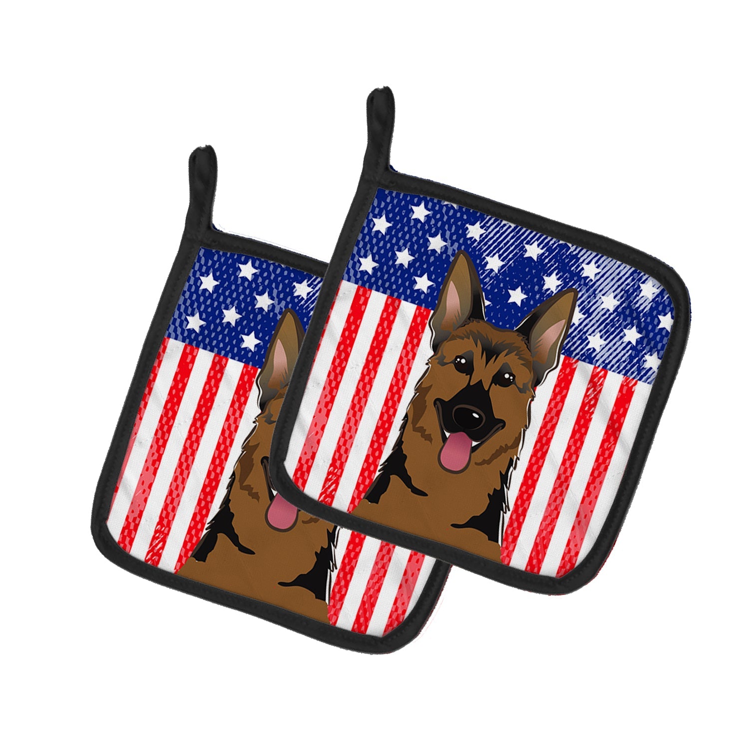 American Flag and German Shepherd Pot Holder Set of 2 Heat Resistant Quilted Hot Pads 7.5 x 7.5 Inch, Insulated Kitchen Trivets for Cooking & Baking