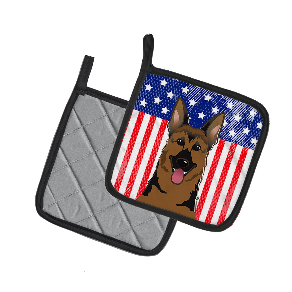 American Flag and German Shepherd Pot Holder Set of 2 Heat Resistant Quilted Hot Pads 7.5 x 7.5 Inch, Insulated Kitchen Trivets for Cooking & Baking