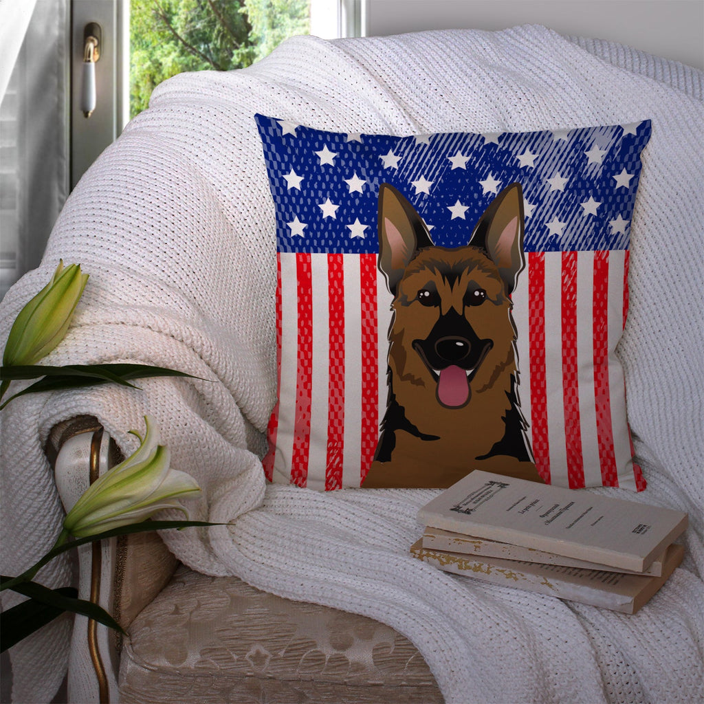 American Flag and German Shepherd Decorative Throw Pillow 14x14 Indoor Outdoor Accent Cushion, Fabric Cover with Insert for Sofa, Bed, Porch & Living Room