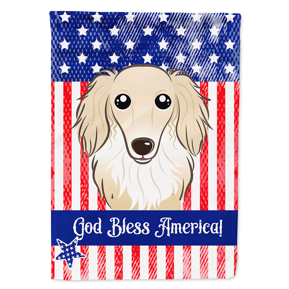 American Flag and Longhair Creme Dachshund House Flag 28x40 Porch Sleeve Pole Decorative Outside Yard Banner Artwork Wall Hanging, Polyester