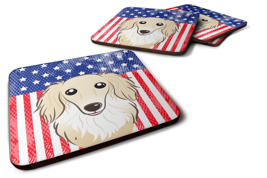 American Flag and Longhair Creme Dachshund Foam Coasters Set of 4 Cup Coasters for Indoor Outdoor, Tabletop Protection, Anti Slip, Mouse pad Material