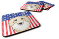 American Flag and Longhair Creme Dachshund Foam Coasters Set of 4 Cup Coasters for Indoor Outdoor, Tabletop Protection, Anti Slip, Mouse pad Material