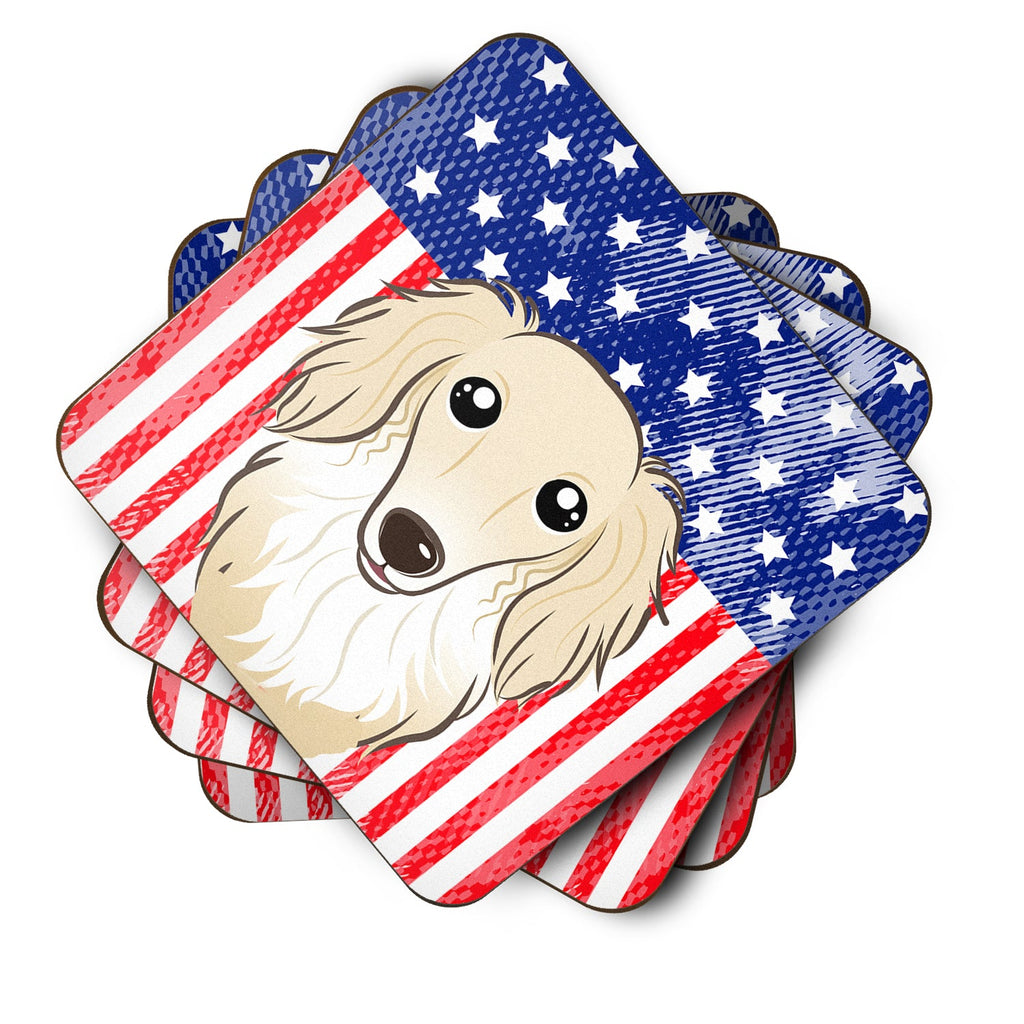 American Flag and Longhair Creme Dachshund Foam Coasters Set of 4 Cup Coasters for Indoor Outdoor, Tabletop Protection, Anti Slip, Mouse pad Material