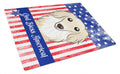 American Flag and Longhair Creme Dachshund Cutting Board Tempered Glass Kitchen Cutting Surface, Heat Resistant Chopping, Non-Slip Feet, Food Prep & Serving
