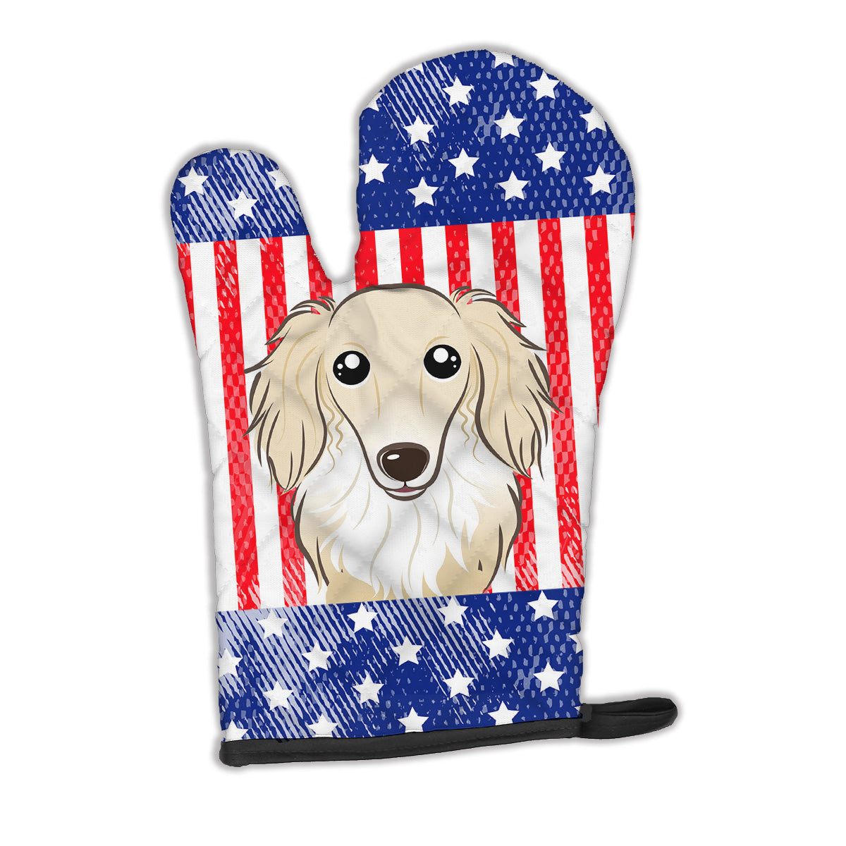 American Flag and Longhair Creme Dachshund Oven Mitt Heat Resistant Thick Oven Mitt for Hot Pans and Oven, Kitchen Mitt Protect Hands, Cooking Baking Glove