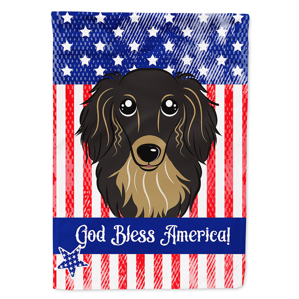 American Flag and Longhair Black and Tan Dachshund House Flag 28x40 Porch Sleeve Pole Decorative Outside Yard Banner Artwork Wall Hanging, Polyester