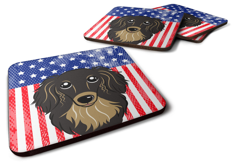 American Flag and Longhair Black and Tan Dachshund Foam Coasters Set of 4 Cup Coasters for Indoor Outdoor, Tabletop Protection, Anti Slip, Mouse pad Material