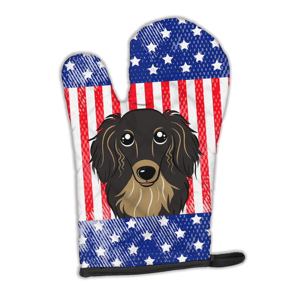 American Flag and Longhair Black and Tan Dachshund Oven Mitt Heat Resistant Thick Oven Mitt for Hot Pans and Oven, Kitchen Mitt Protect Hands, Cooking Baking Glove