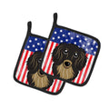 American Flag and Longhair Black and Tan Dachshund Pot Holder Set of 2 Heat Resistant Quilted Hot Pads 7.5 x 7.5 Inch, Insulated Kitchen Trivets for Cooking & Baking