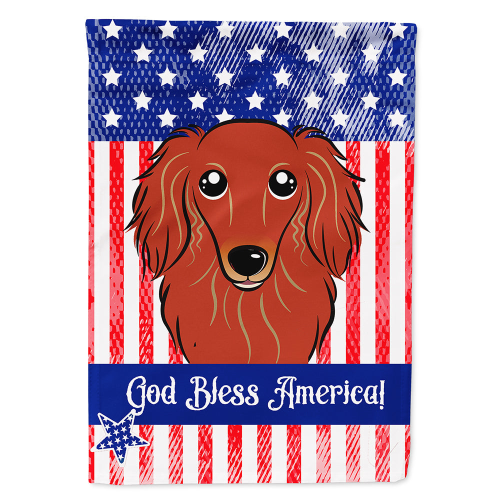 American Flag and Longhair Red Dachshund House Flag 28x40 Porch Sleeve Pole Decorative Outside Yard Banner Artwork Wall Hanging, Polyester