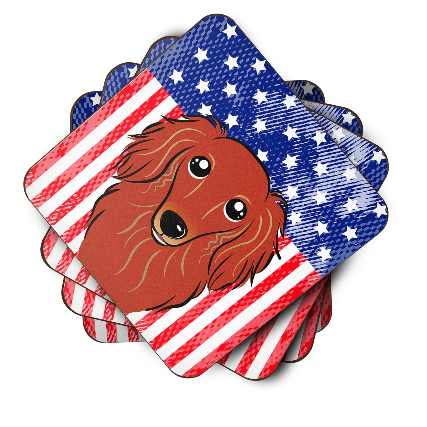 American Flag and Longhair Red Dachshund Foam Coasters Set of 4 Cup Coasters for Indoor Outdoor, Tabletop Protection, Anti Slip, Mouse pad Material