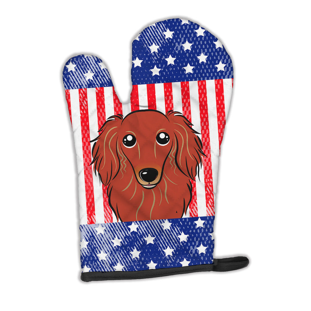 American Flag and Longhair Red Dachshund Oven Mitt Heat Resistant Thick Oven Mitt for Hot Pans and Oven, Kitchen Mitt Protect Hands, Cooking Baking Glove