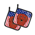 American Flag and Longhair Red Dachshund Pot Holder Set of 2 Heat Resistant Quilted Hot Pads 7.5 x 7.5 Inch, Insulated Kitchen Trivets for Cooking & Baking