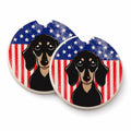 American Flag and Smooth Black and Tan Dachshund Set of 2 Cup Holder Car Coasters Absorbent Round Sandstone Coasters Gifts for Men or Women, 2.5, Multicolor