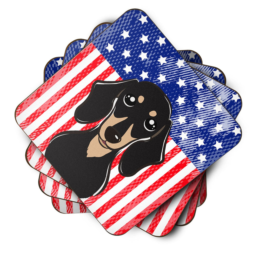 American Flag and Smooth Black and Tan Dachshund Foam Coasters Set of 4 Cup Coasters for Indoor Outdoor, Tabletop Protection, Anti Slip, Mouse pad Material