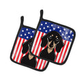 American Flag and Smooth Black and Tan Dachshund Pot Holder Set of 2 Heat Resistant Quilted Hot Pads 7.5 x 7.5 Inch, Insulated Kitchen Trivets for Cooking & Baking
