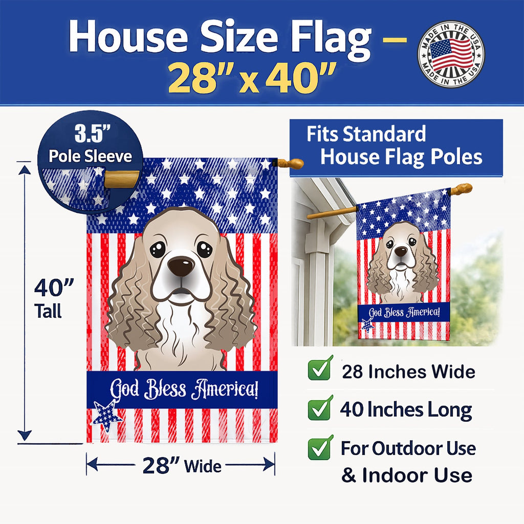 American Flag and Cocker Spaniel House Flag 28x40 Porch Sleeve Pole Decorative Outside Yard Banner Artwork Wall Hanging, Polyester