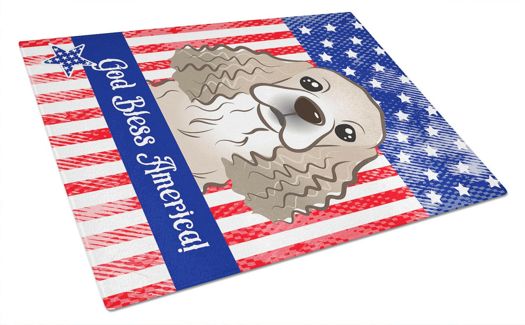 American Flag and Cocker Spaniel Cutting Board Tempered Glass Kitchen Cutting Surface, Heat Resistant Chopping, Non-Slip Feet, Food Prep & Serving