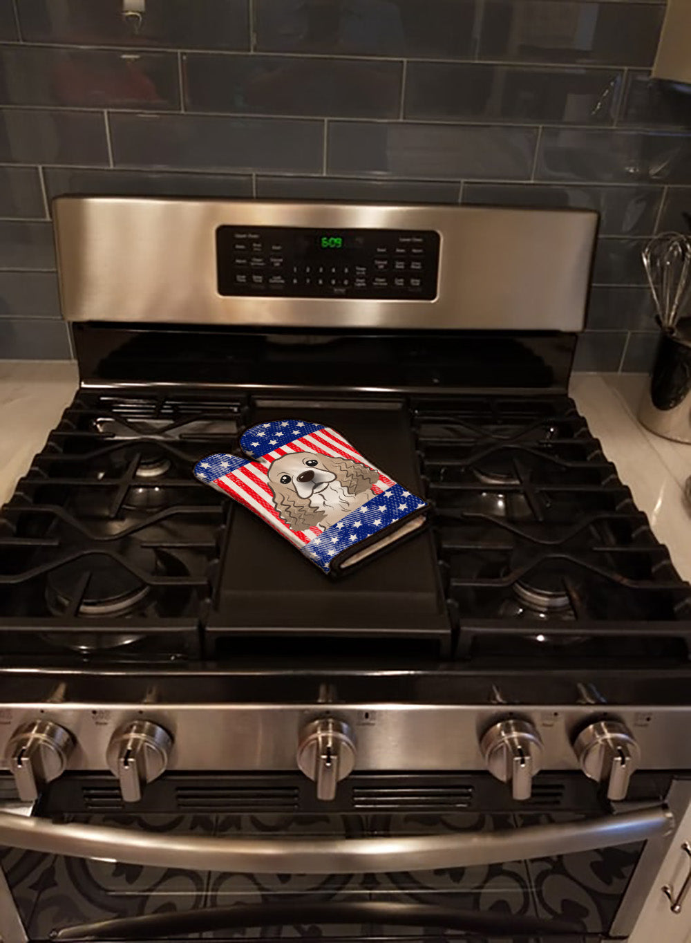 American Flag and Cocker Spaniel Oven Mitt Heat Resistant Thick Oven Mitt for Hot Pans and Oven, Kitchen Mitt Protect Hands, Cooking Baking Glove