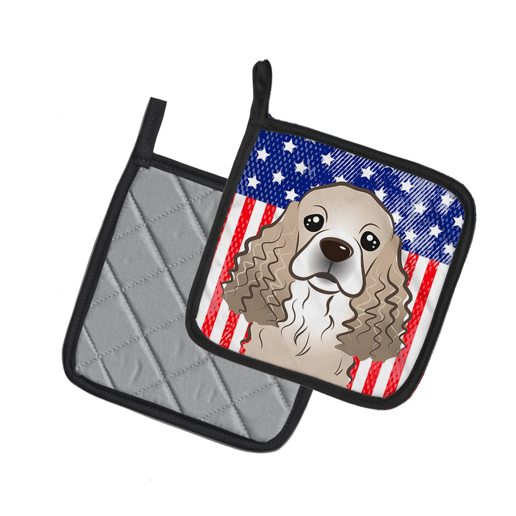 American Flag and Cocker Spaniel Pot Holder Set of 2 Heat Resistant Quilted Hot Pads 7.5 x 7.5 Inch, Insulated Kitchen Trivets for Cooking & Baking