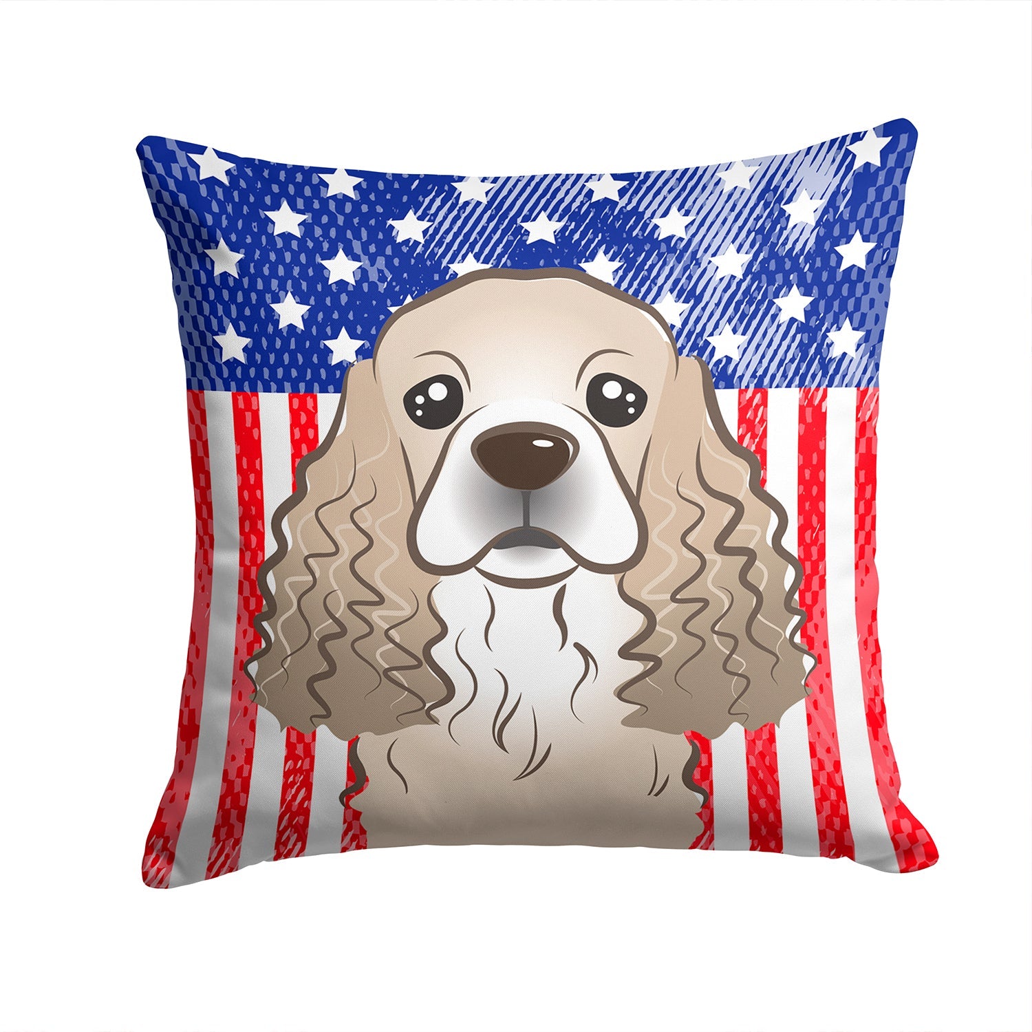 American Flag and Cocker Spaniel Decorative Throw Pillow 14x14 Indoor Outdoor Accent Cushion, Fabric Cover with Insert for Sofa, Bed, Porch & Living Room