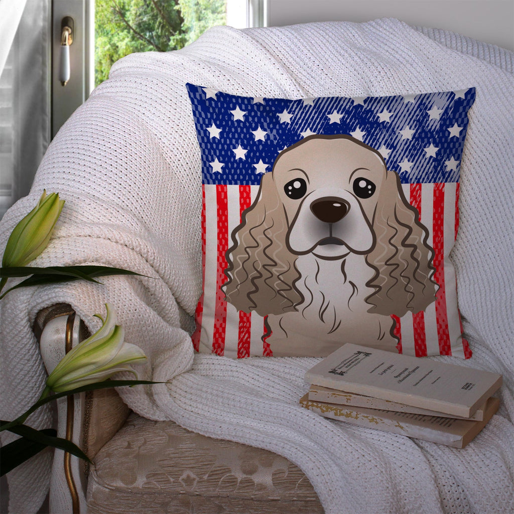 American Flag and Cocker Spaniel Decorative Throw Pillow 14x14 Indoor Outdoor Accent Cushion, Fabric Cover with Insert for Sofa, Bed, Porch & Living Room