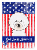 American Flag and Bichon Frise House Flag 28x40 Porch Sleeve Pole Decorative Outside Yard Banner Artwork Wall Hanging, Polyester