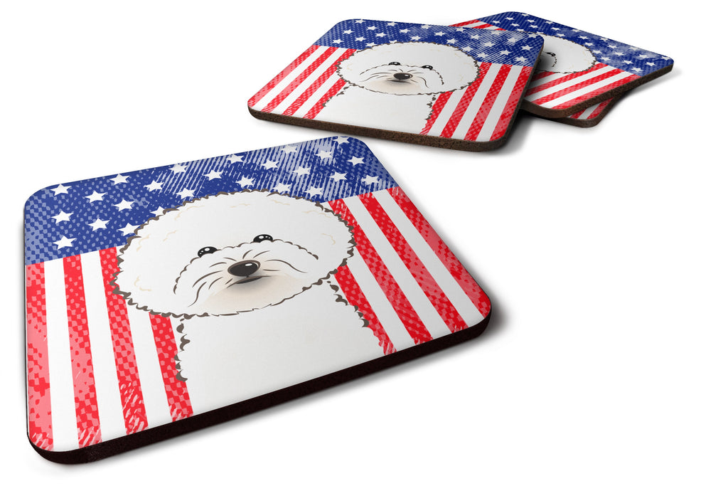 American Flag and Bichon Frise Foam Coasters Set of 4 Cup Coasters for Indoor Outdoor, Tabletop Protection, Anti Slip, Mouse pad Material