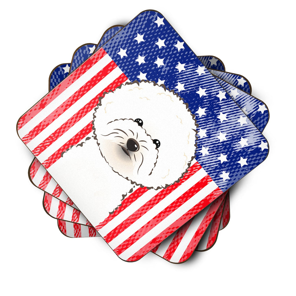 American Flag and Bichon Frise Foam Coasters Set of 4 Cup Coasters for Indoor Outdoor, Tabletop Protection, Anti Slip, Mouse pad Material
