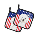 American Flag and Bichon Frise Pot Holder Set of 2 Heat Resistant Quilted Hot Pads 7.5 x 7.5 Inch, Insulated Kitchen Trivets for Cooking & Baking